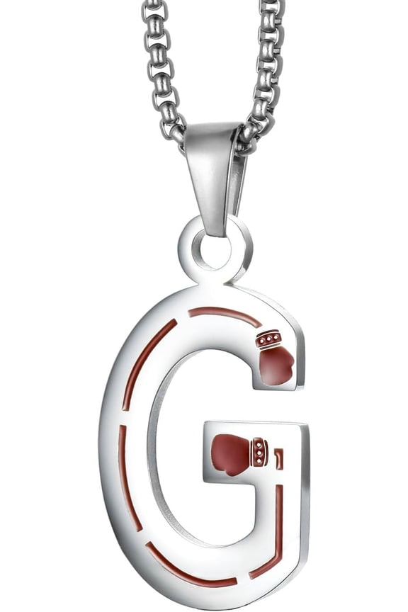 Stainless Steel Boxing Gloves Necklaces Boxing Sports Jewelry Fighting Mixed Martial Arts 26 Letters Athletic Teammates Pendant With Chain[Z4983]