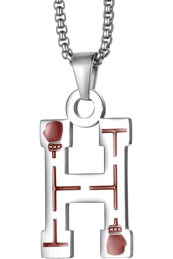 Stainless Steel Boxing Gloves Necklaces Boxing Sports Jewelry Fighting Mixed Martial Arts 26 Letters Athletic Teammates Pendant With Chain[Z4984]