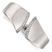 Stainless Steel Bracelet Bangle Womens Cubic Zirconia 30 mm in Polished with CZ Hinged