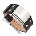 thumbnail image 1 of Stainless Steel Bracelet Contemporary Men's 35 mm 9.25 in Polished Black Leather Adjustable Buckle 9.25in, 1 of 5