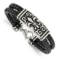 thumbnail image 1 of Stainless Steel Bracelet Cord, Leather & Rubber Men's 12.5 mm 8.5 in Chisel Antiqued and Polished Fleur de Lis 2 Strand Black Braided, 1 of 5