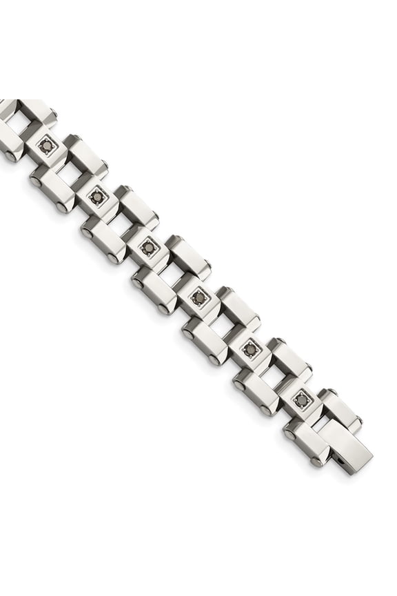 Stainless Steel Bracelet Diamond Link, Other Men's 12 mm 8.5 in Chisel Polished with 1 carat Black