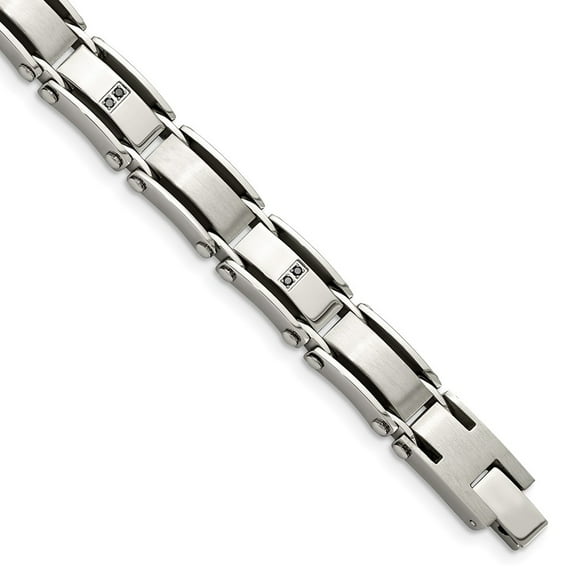Stainless Steel Bracelet Diamond Link, Other Men's 9 mm 8.25 in Chisel Brushed and Polished with 1/10 carat