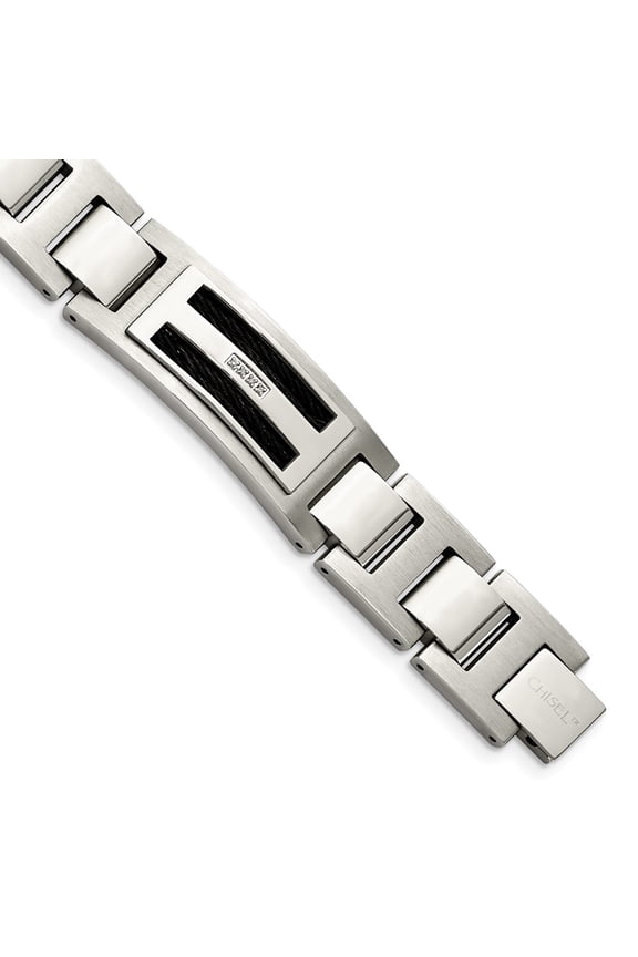 Stainless Steel Bracelet Diamond Link, Other Men's mm 8.75 in Chisel Polished and Matte Black IP-plated with .05 carat