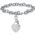 thumbnail image 1 of Stainless Steel Bracelet Engraved Initials on Heart & Key Charm Adjustable 7.5" Chain, Includes Charms, 1 of 3