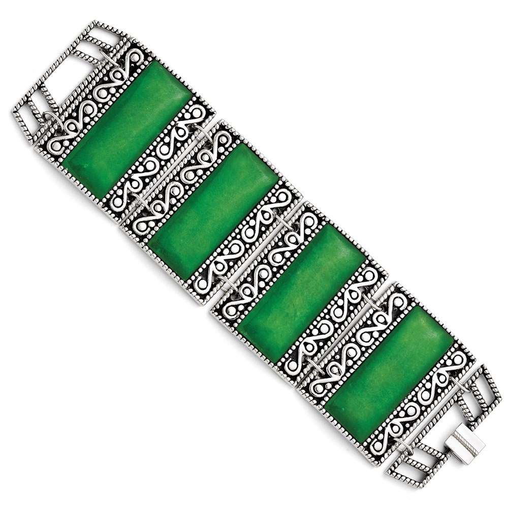 Stainless Steel Bracelet Fancy Women's mm 7.75 in Synthetic Jade Antiqued