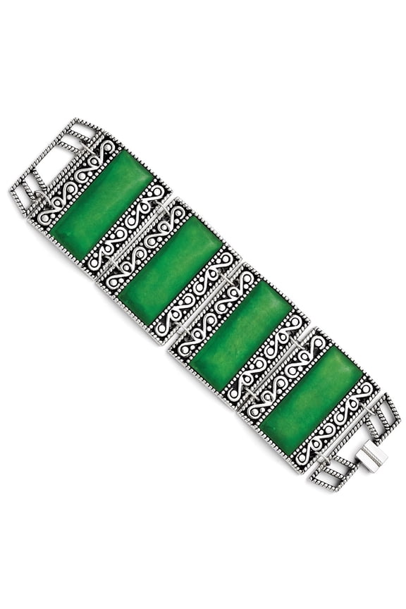 Stainless Steel Bracelet Fancy Women's mm 7.75 in Synthetic Jade Antiqued