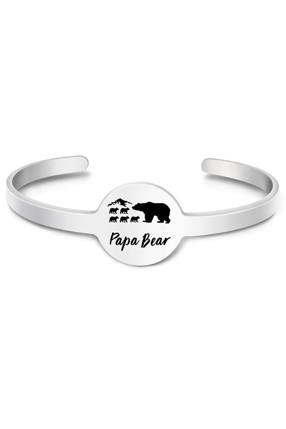 Stainless Steel Bracelet Father's Day Gift Papa Bear Cub Holiday Gift Engraved Titanium Steel Bracelet
