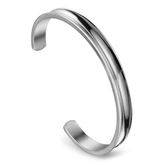 Stainless Steel Bracelet Grooved Cuff Bangle for Women Girls