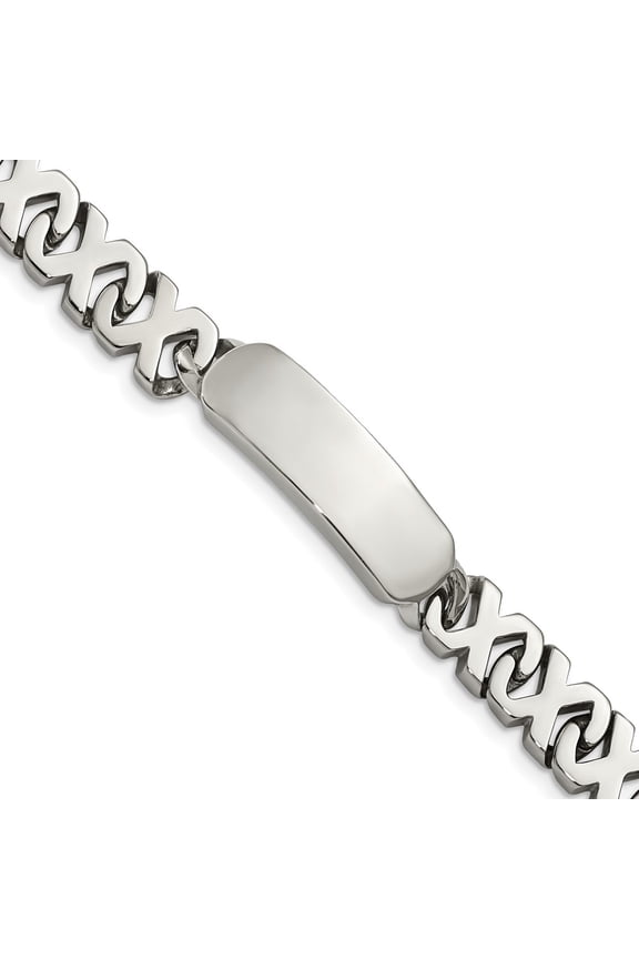 Stainless Steel Bracelet ID Link, Other Men's 10 mm 8.25 in Chisel Polished X Design Link