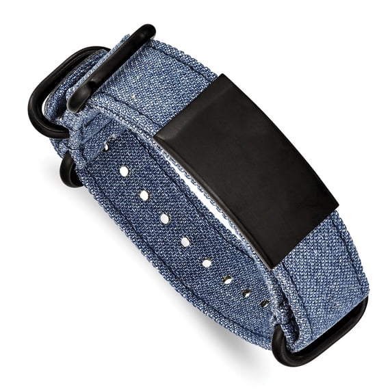 Stainless Steel Bracelet ID Men's 19.75 mm in Brushed Black IP-plated Blue Jean Fabric Adj.