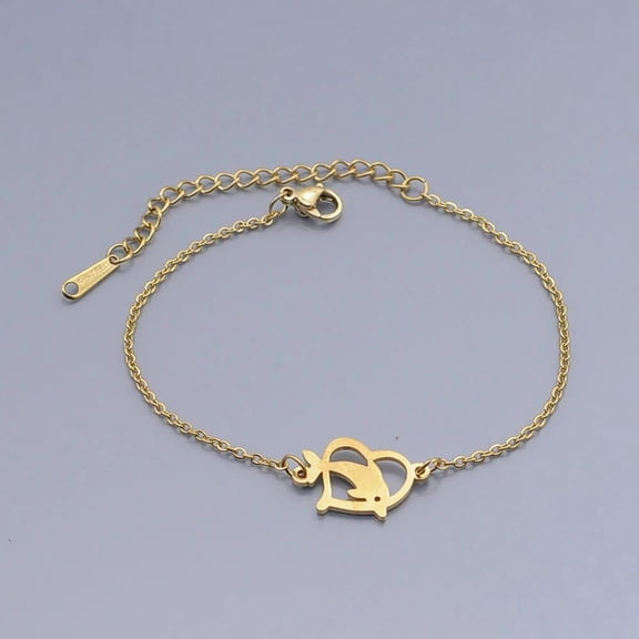 Stainless Steel Bracelet Lobster Clasp Dolphin Heart Gold Adjustable P253