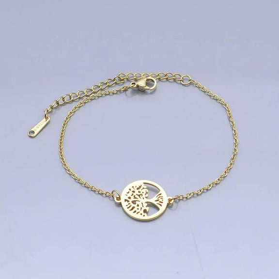 Stainless Steel Bracelet Lobster Clasp Tree Of Life Silver Gold Adjustable P259