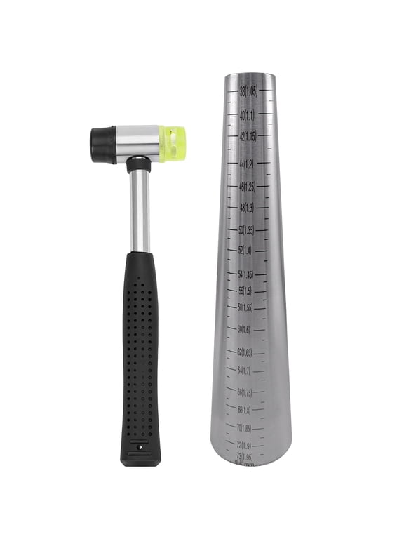 Stainless Steel Bracelet Mandrel for Jewelry Making, Professional Jewelry Sizer & Repair Tool, Round with Scale, Includes Dual-Head Hammer for Forming and Adjustment