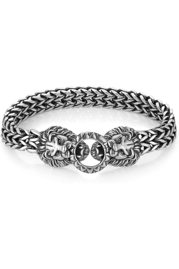 Stainless Steel Bracelet for Men, Hypoallergenic Waterproof Punk Biker Gothic Woven Cuban Link Chain Bracelet, Vintage Rock Fashion Jewelry Gift for Daily Wear