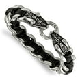 thumbnail image 1 of Stainless Steel Bracelet Men's Curb 14 mm 8.5 in Chisel Antiqued and Polished Dragon Head Chain with Black Leather, 1 of 6