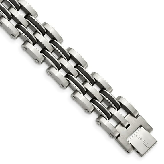 Stainless Steel Bracelet Men's Link, Other 14 mm 9.25 in Chisel Brushed and Polished with Black Rubber 8.75 Link