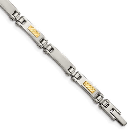 Stainless Steel Bracelet Men's Link, Other mm 8.25 in Chisel with 14k Gold Accent Brushed and Polished Link