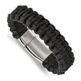 thumbnail image 1 of Stainless Steel Bracelet Men's mm 8.5 in Polished Flat Braided Black Leather 8.5in, 1 of 6