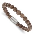 thumbnail image 1 of Stainless Steel Bracelet Natural Stone/Wood Men's Round 8 mm 7.5 in Chisel Polished Brown Jade Beaded Stretch, 1 of 2