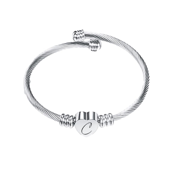 Stainless Steel Bracelet, Silver Bracelet for Men, Letter Design Fashion Jewelry, Letter C