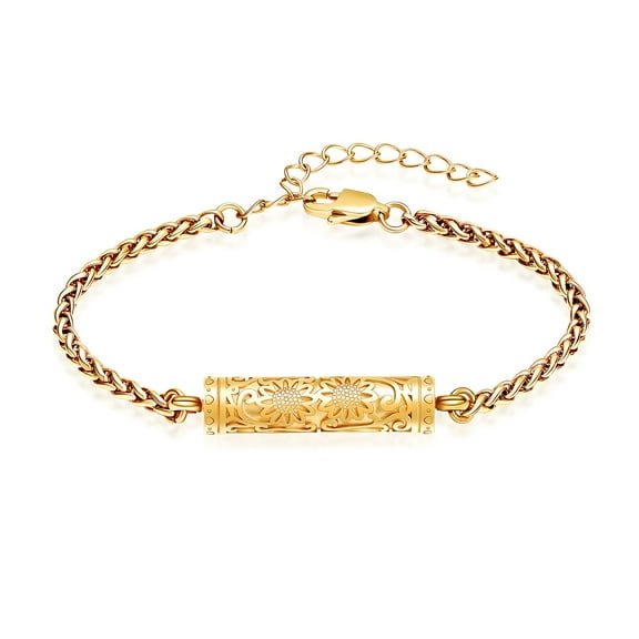 Stainless Steel Bracelet Sunflower Print Cylinder Urn Locket Chain Link Funeral Urn Bracelet for Ashes Holder Pendant Bracelet