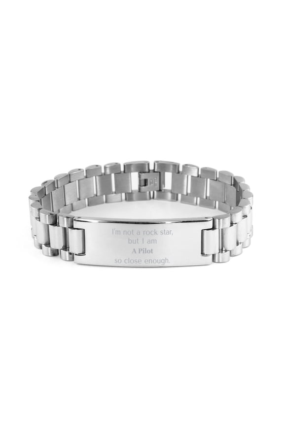Stainless Steel Bracelet for Pilots - Im not a rockstar, but I am Pilot so close enough - Inspirational Gift for Aviation Enthusiasts and Graduation