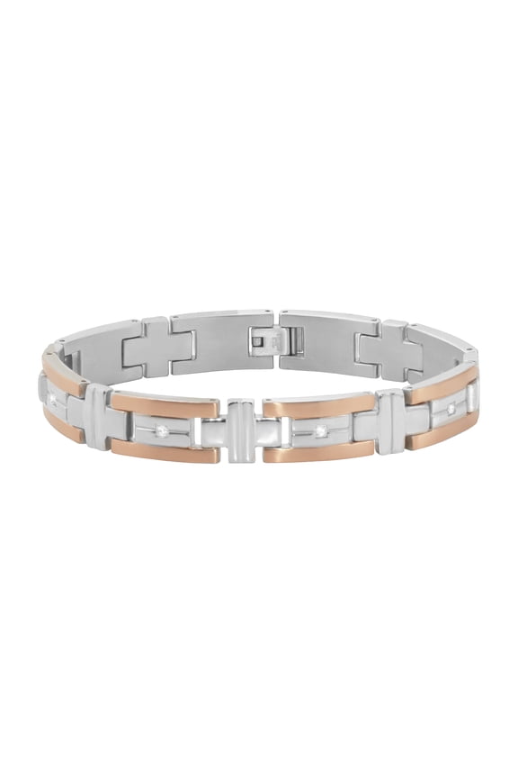 Stainless Steel Bracelet with 1/10 CT Diamond and Rose Gold IP