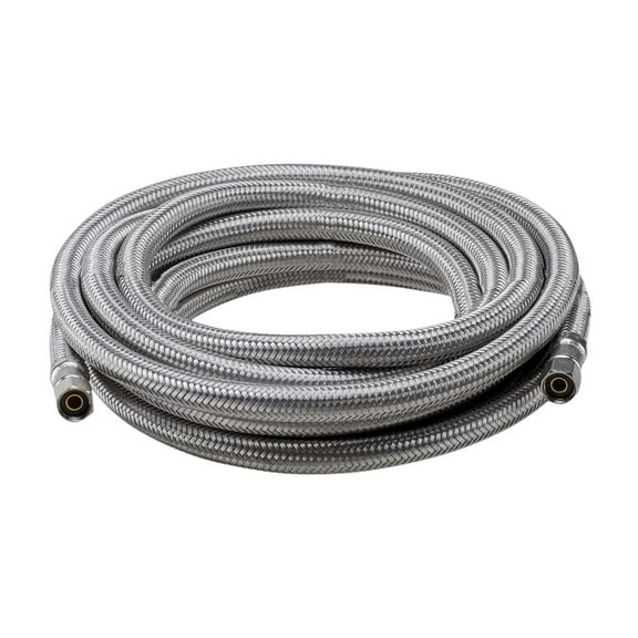 Stainless Steel Braided Icemaker Supply 1/4" Comp x 1/4" Comp, UPC/NSF, Lead Free, 180"
