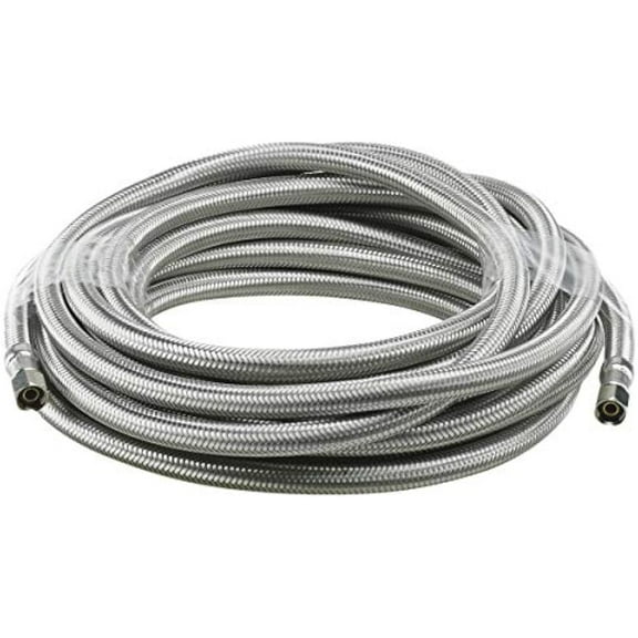 Stainless Steel Braided Icemaker Supply 1/4" Comp x 1/4" Comp, UPC/NSF, Lead Free, 300"