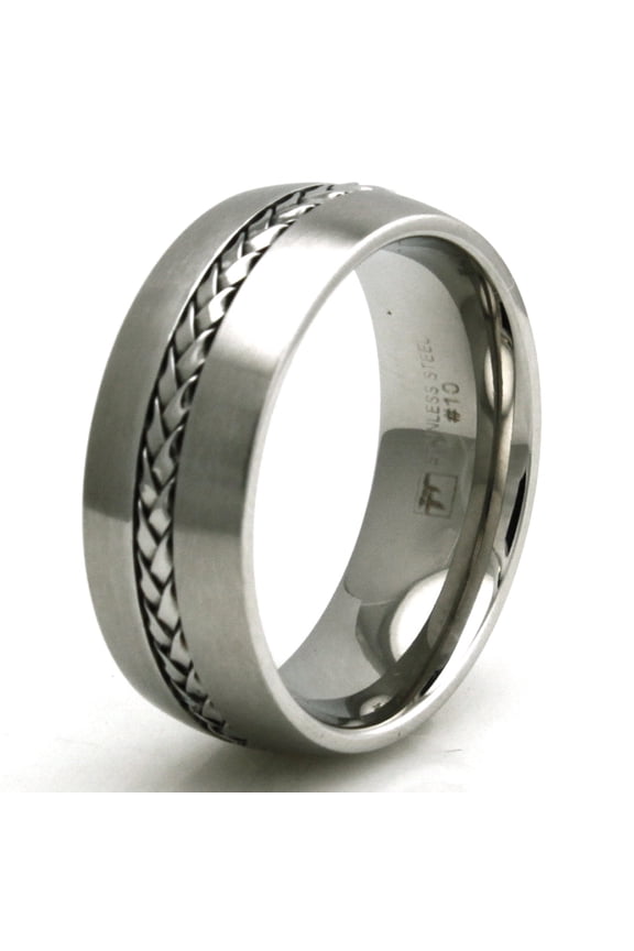 Stainless Steel Braided Knot Inlay Wedding Band Ring