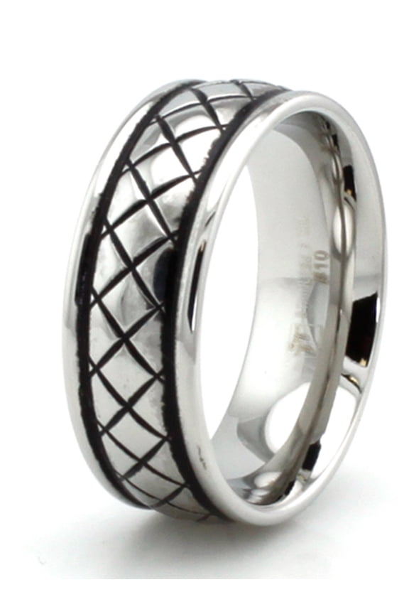 Stainless Steel Braided Pattern Cubic Zirocnia Wedding Band Ring
