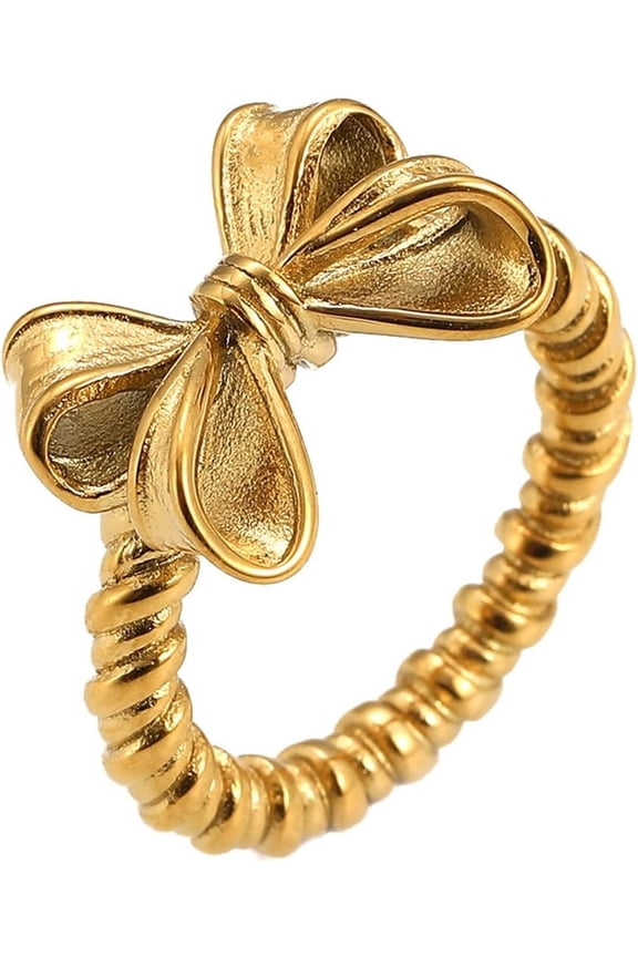 Stainless Steel Braided Rope Style Band Bowtie Butterfly Wedding Engagement Proposal Promise Statement Ring