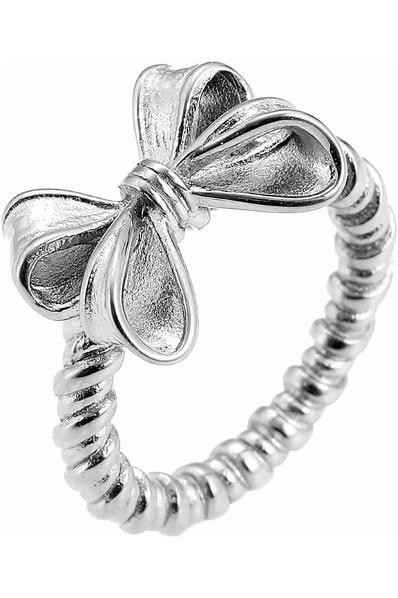 Stainless Steel Braided Rope Style Band Bowtie Butterfly Wedding Engagement Proposal Promise Statement Ring