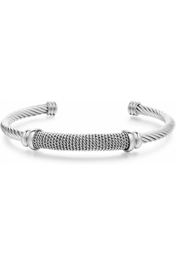 Stainless Steel Braided Woven Cable Wire Open Cuff Bangle Bracelet
