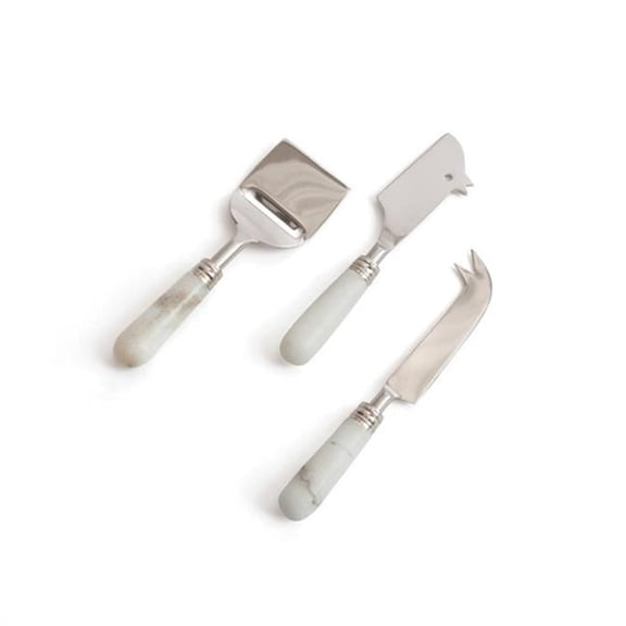 Stainless Steel - Brass & Marble Somerset Cheese Knives - White & Silver - Set of 3