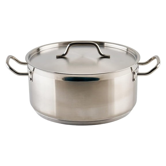 Stainless Steel Brazier with Lid, 10 Quart - Winco SSLB-10 - 18/8 Grade, Tri-Ply Bottom, Induction Safe - Professional Kitchen Cookware for Restaurants & Home Use