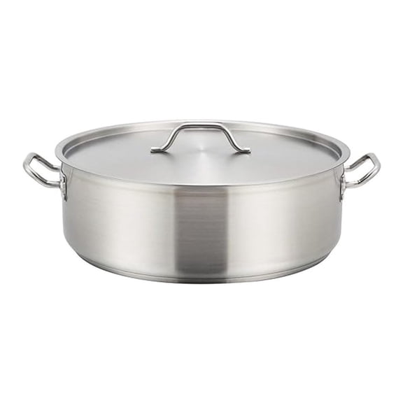 Stainless Steel Brazier Pan 15 Quart with Cover - Heavy Duty 18-8 Restaurant Grade Cookware - Tri-Ply Bottom for Even Heating - NSF Certified