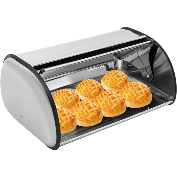 Stainless Steel Bread Box 17" Roll Top Bread Bin Large Capacity Loaf Bread Storage Container for Kitchen Countertop Homemade Bread Pastries Pancake