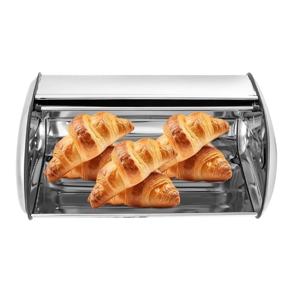 Stainless Steel Bread Box 17 inch - Roll Top Bread Storage Container for Kitchen Counter, Large Capacity Bread Keeper for Homemade Bread, Pastries, Bagels