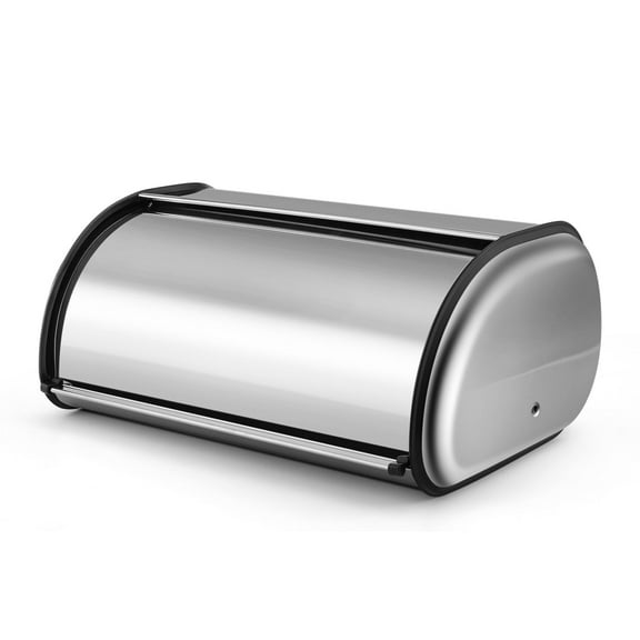 Stainless Steel Bread Box Holder (17 inch) Metal Roll Up Top Lid Bread Container Storage Bin Keeper for Homemade Cake Buns Loaves Pastries Pancakes Cookies, Ideal for Restaurants Home Kitchen