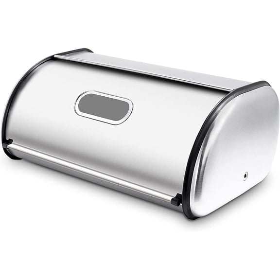 Stainless Steel Bread Box for Kitchen Countertop, Extra Thick Sturdy Storage Container Large Keeper Roll Up Style Capacity Keeper, 17 x 11 7.5 Inches