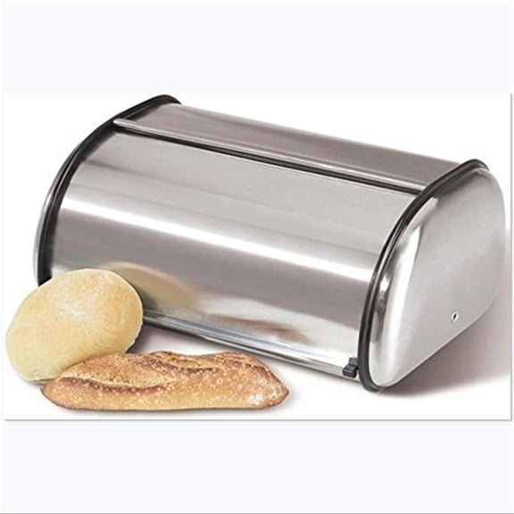 Stainless Steel Bread Box for Kitchen Countertop, Large Bread Storage Bin with Roll Top Lid, Keeper for Loaf, Bagels & Pastries, Metal, 16.5 x 10 x 8 Inch