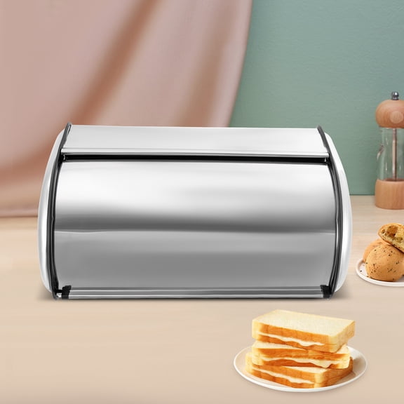 Stainless Steel Bread Box Large Capacity Food Storage Modern Mirror Finish 410 Steel Flat Top Organizer for Restaurant Bakery Hotel Home 17.1 x 10.6 x 7 in Silver