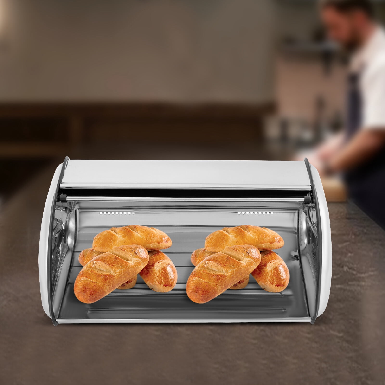 Stainless Steel Bread Box Silver Bread Bin Kitchen Counter Bread ...
