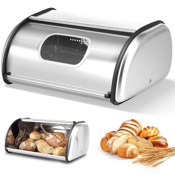 Stainless Steel Bread Box with Lid Bread Bin Cake Holder Box Container Cake Storage Bin Breadbox Keeper Storage Container for Countertop Home