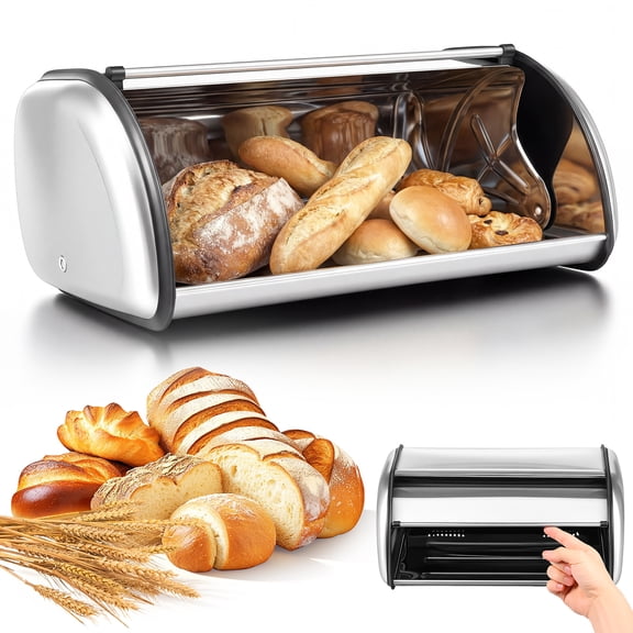 Stainless Steel Bread Box with Lid Bread Bin Cake Holder Box Container Cake Storage Bin Breadbox Keeper Storage Container for Countertop Home