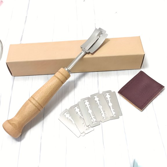 Stainless Steel Bread Cutter Wooden Handle Arc Repair Container Baking Tool Dough Cutter European Baguette Cutter Tool