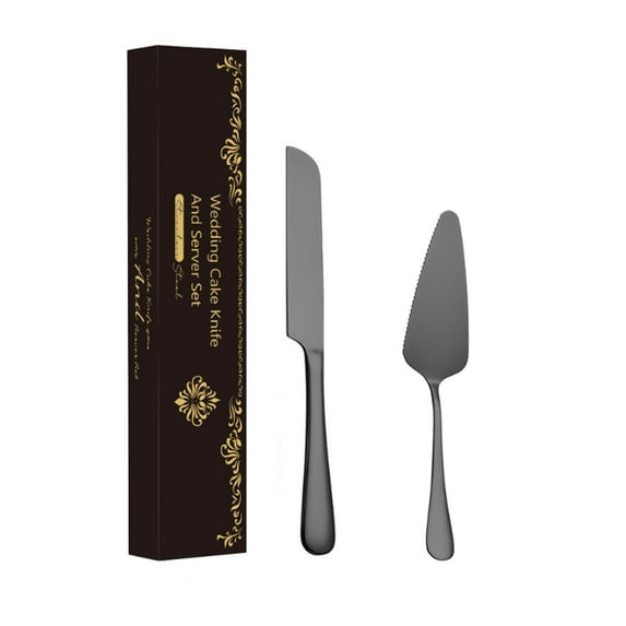 Stainless Steel Bread Knife Cake Knife Set | Thick Blades Rust-Resistant Ergonomic Handle | Cheese Pizza Spatula | Gift Box Packaging | Cutlery Duo | Easy Clean | Durable | Elegant