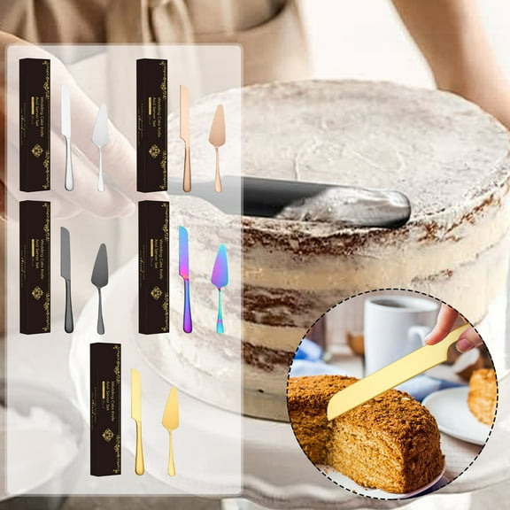 Stainless Steel Bread Knife Set | Cake Knife Pizza Cheese Spatula Set | Long Thick Durable Blades | Plated Gift Box | Ergonomic Handle | Rust Resistant | 2-Piece Cutlery